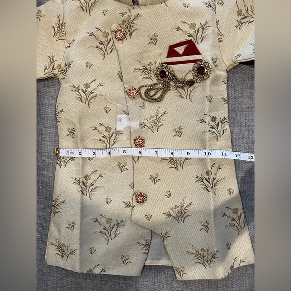 Toddler boy sherwani, size 1, Rajwadi, beige and red with pant - Picture 5 of 16